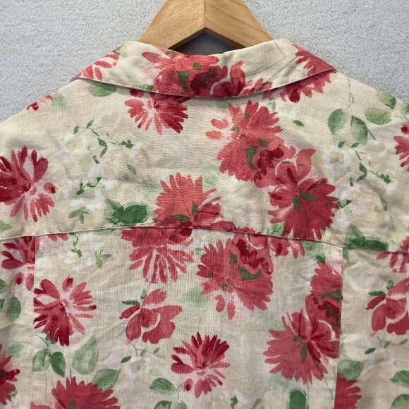 JM Collection 100% Linen Button Up Floral Blouse 18W Pink Easter Bell Sleeve Top - Picture 11 of 13